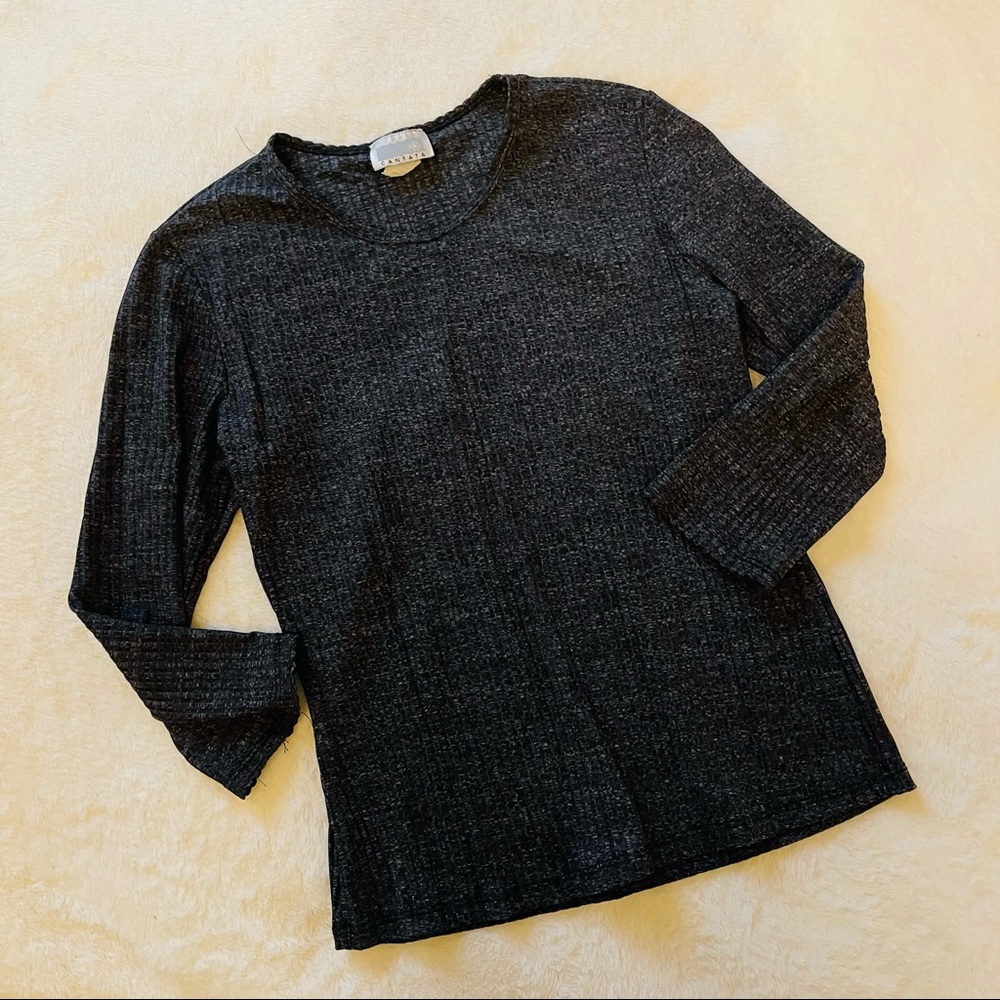 Grey Ribber 3/4 Sleeve Top - Picture 7 of 8